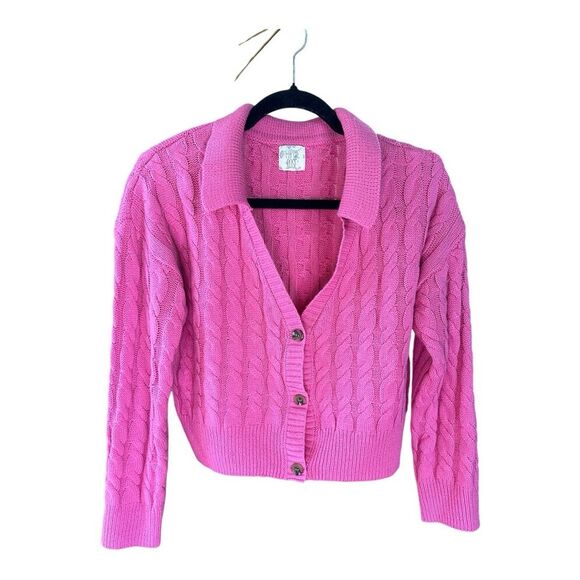 Hippie Rose Cropped Cardigan Cable Knit Sweater. Size Large - Picture 1 of 5